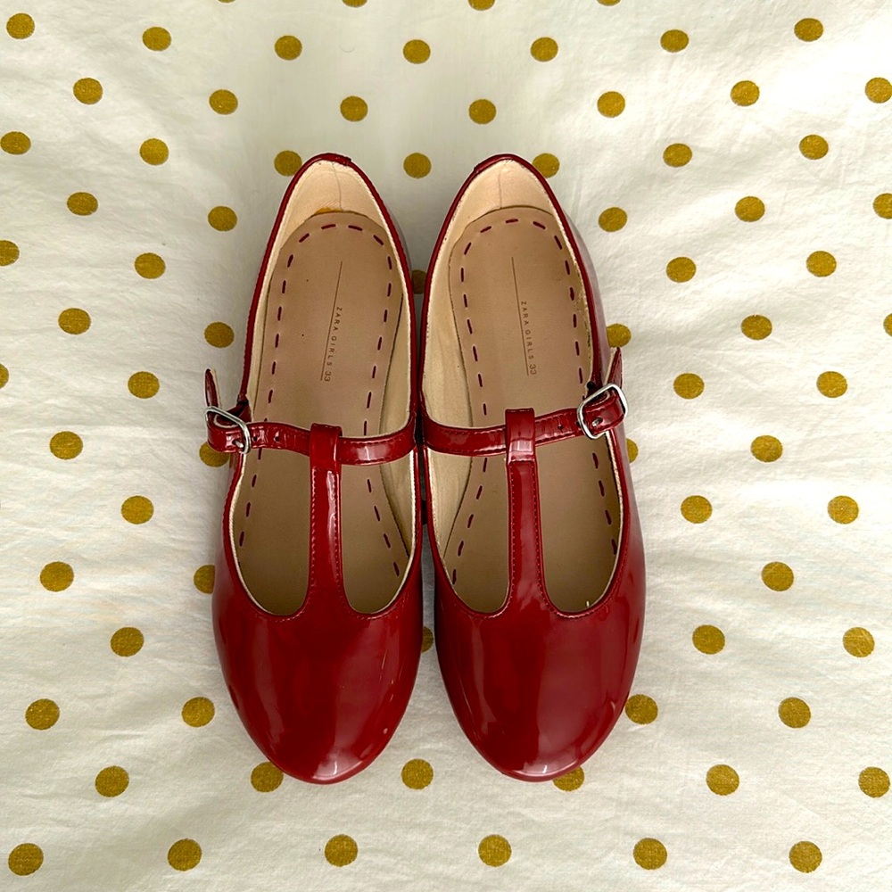 ZARA GIRLS RED PATENT LEATHER MARY JANE BALLET FLATS
